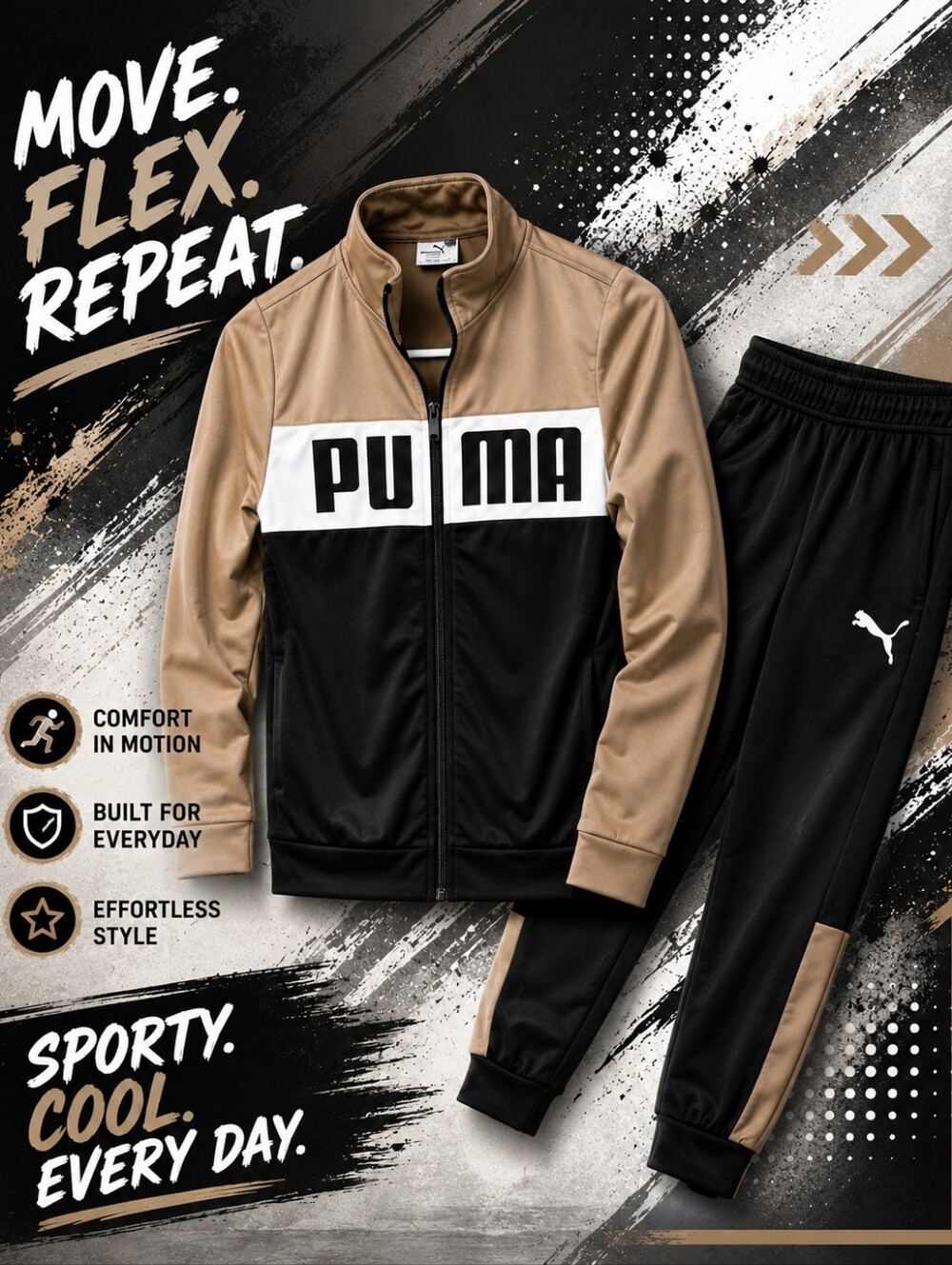 Puma Kids Two-Tone Black and Tan Track Jacket & Pants Set